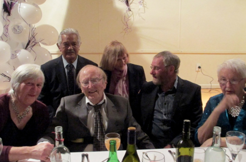 Merv Hancock, founding president and well-known Palmerston North personality, with life members left to right, Mary Nash, Turoa Haronga, Kara Coombs, Buster Curson and Jackie Sayers,